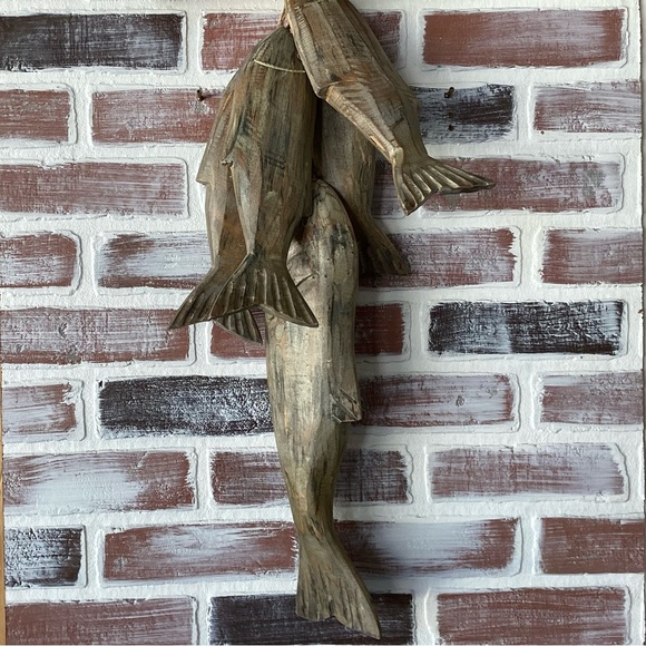 🟠 Solid Wood Fishermen’s Combo - Gone Fishing Sign & 5 Carved Fish Catch - Picture 3 of 11